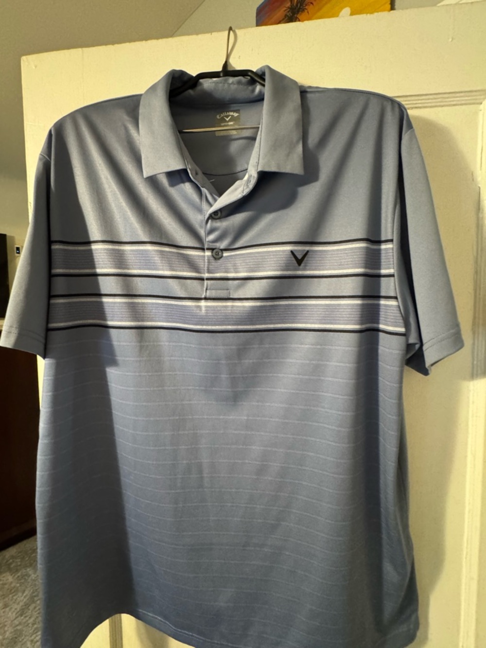 Callaway Men's Light Blue Striped Performance Golf Polo